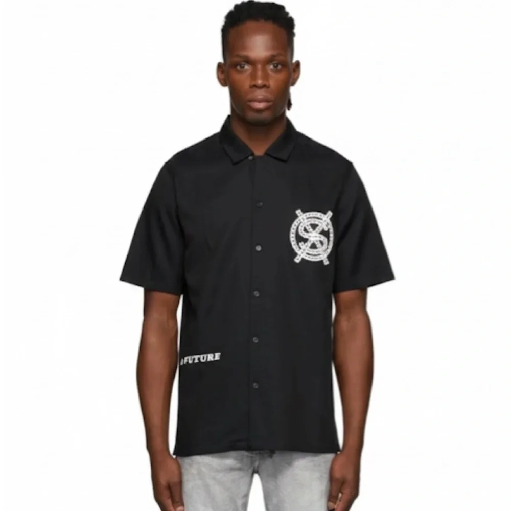 Ksubi Black “Dollar Star” Short Sleeve Button Up Shirt Size Large
